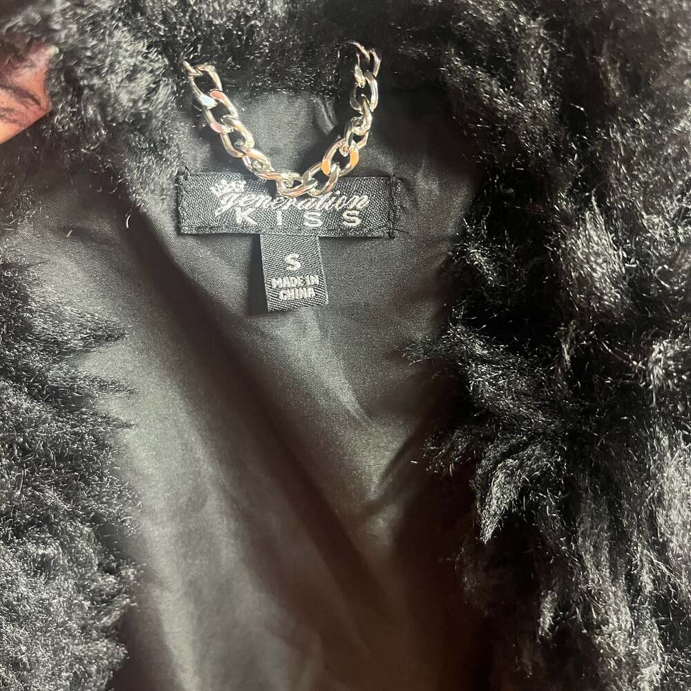 Generation Kiss Black Faux Leather Coat with Faux Fur Trim